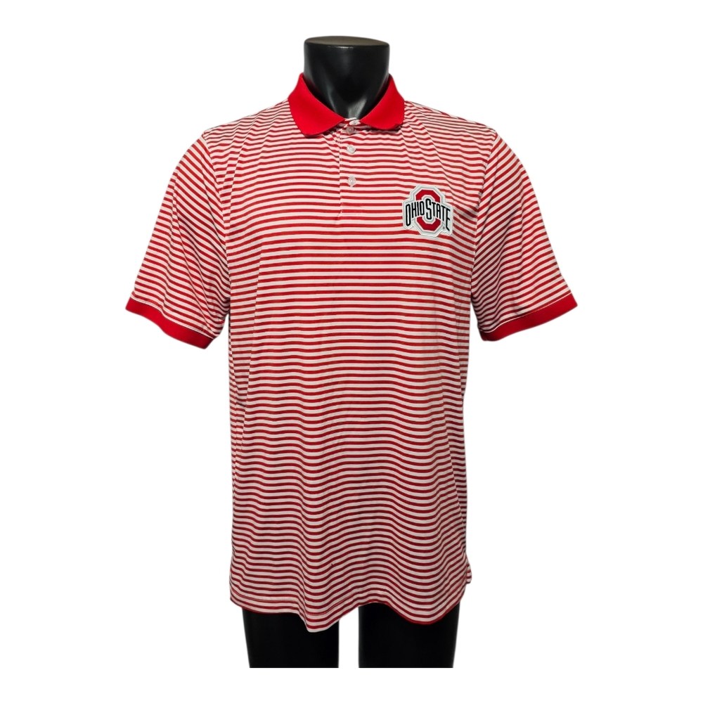 Ohio State Buckeyes Red Stripe Polo Shirt Mens L Game Day NCAA